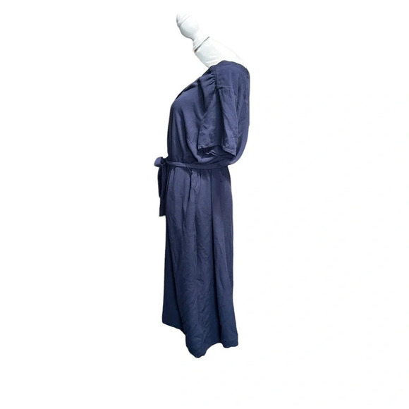 Amazon Essentials women's size large modest blue button down dress with belt - Picture 2 of 6